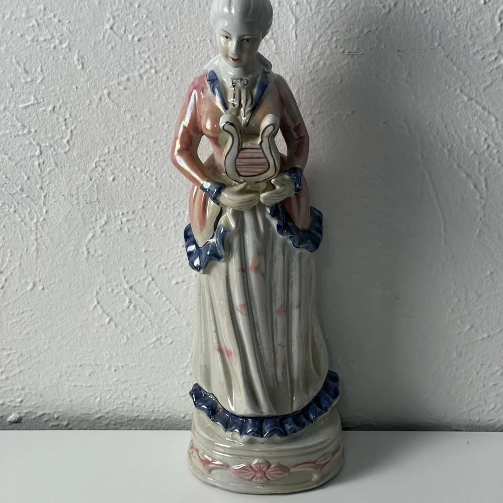 Vintage Victorian Lady Holding a Small Harp